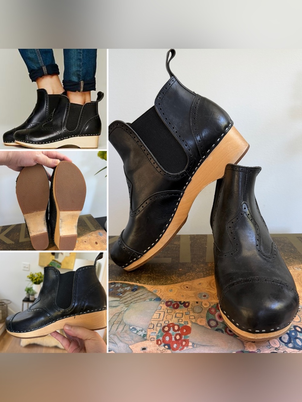 🇸🇪 SWEDISH HASBEENS Toffel Chelsea Slip-On Black Ankle Boot EU 40 US 10 Platform
